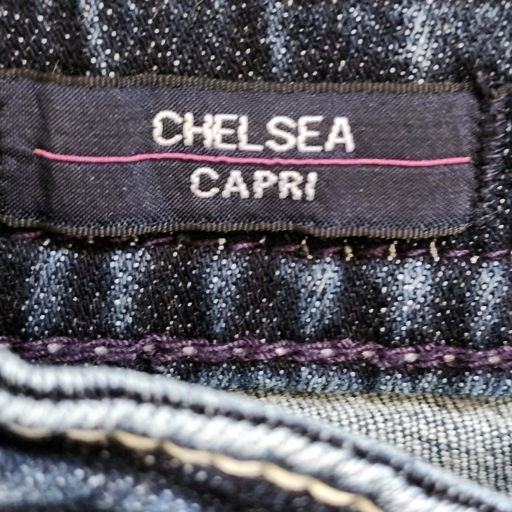 VIGOSS Chelsea Capri Jeans Sz 7/8 L25 Heritage Fit Distressed Embroidered - Picture 9 of 14